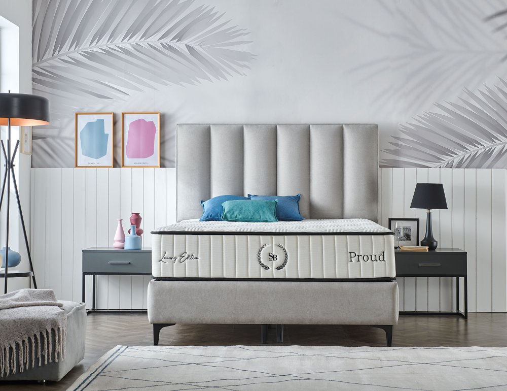 Čalouněná postel PROUD NEW - světle šedá 160 × 200 cm