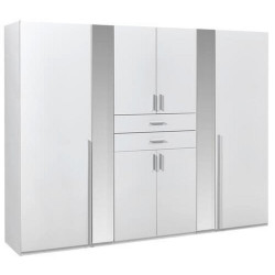 Carryhome ŠATNÍ SKŘÍŇ SE ZRCADLEM, bílá, 270/208/58 cm