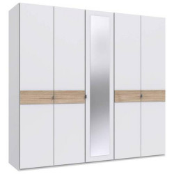 Carryhome ŠATNÍ SKŘÍŇ SE ZRCADLEM, bílá, barvy dubu, ořechovec, 225/208/58 cm