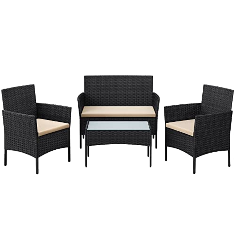 Černý ratanový zahradní set TURIA
