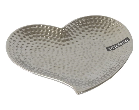 Dekorační mísa Srdce 20 cm, stříbrná tepaná