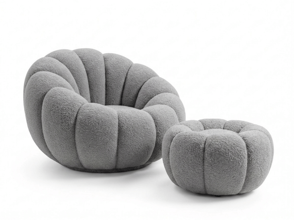 Designové křeslo BLOOM s taburetem, šedá