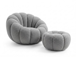 Designové křeslo BLOOM s taburetem, šedá