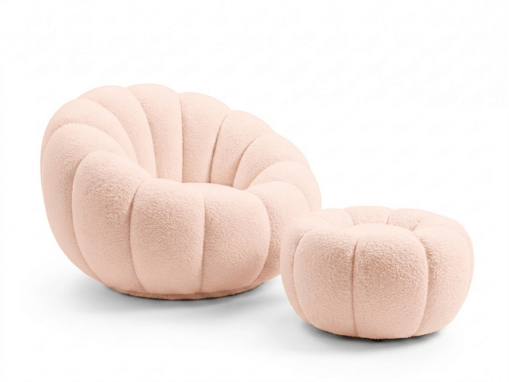 Designové křeslo BLOOM s taburetem, světle růžová