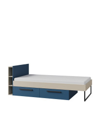 Dětská postel 90x200 cm se zásuvkami a regálem (Lorin 11 kašmír/modrá)