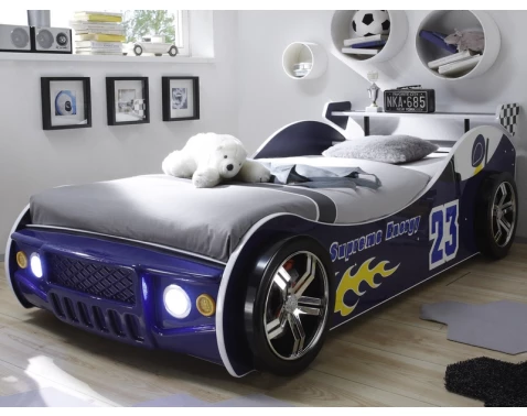 Dětská závodní postel Energy 90x200 cm, modré auto s osvětlením