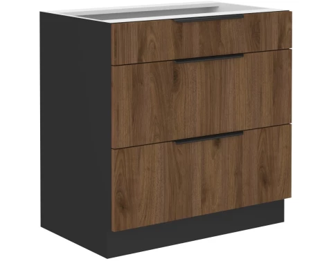 Dolní zásuvková kuchyňská skříňka Monza, 80 cm, ořech/černá