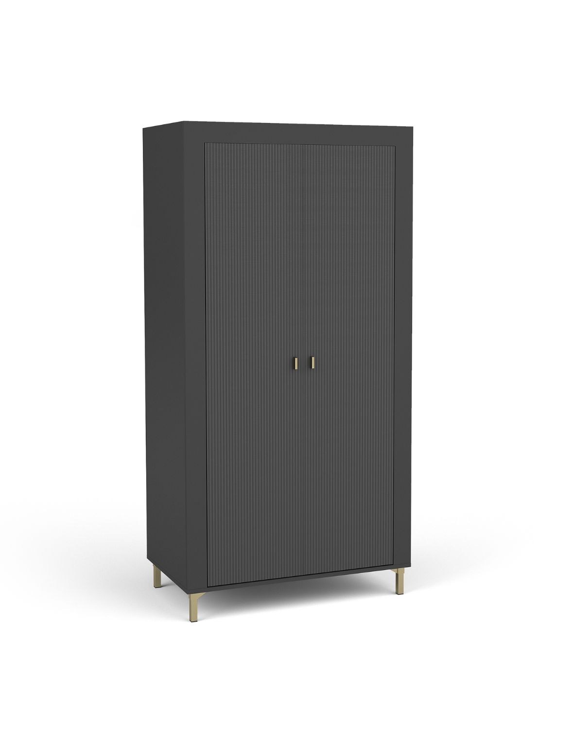 Dvoudveřová rýhovaná šatní skříň, černá MOSSA MO1