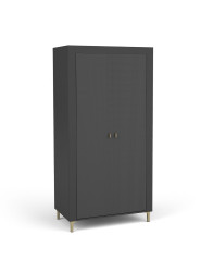 Dvoudveřová rýhovaná šatní skříň, černá MOSSA MO1