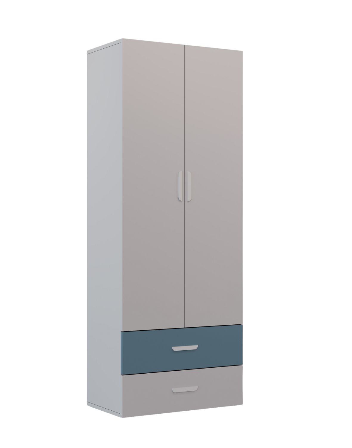 Dvoudveřová šatní skříň se zásuvkami Lumi – kašmír a modrá