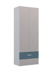 Dvoudveřová šatní skříň se zásuvkami Lumi – kašmír a modrá