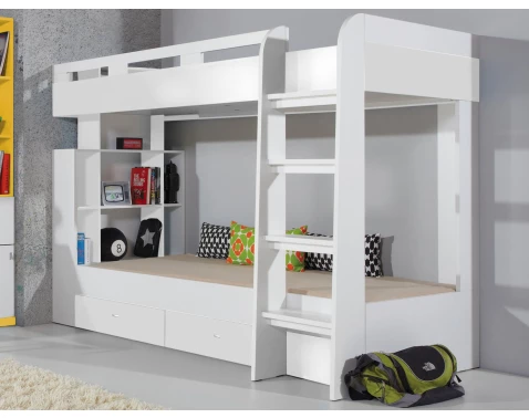 Dvoupatrová postel se zásuvkami Terrano 90x200 cm, bílá