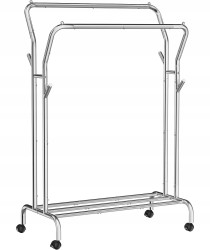 Dvouřadý pojízdný stojan na oblečení HASAR, stříbrný