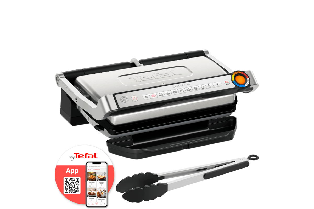 Elektrický gril Tefal OptiGrill+ XL s kleštěmi GC728D10 Nerezový/Černý