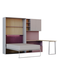 Flexi Bed Lumi sestava – výklopná postel s psacím stolem, kašmírová a starorůžová