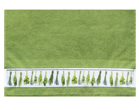 Froté kuchyňská utěrka 50x50 cm, byliny, mechově zelená