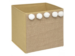Hnědá jutová skládací krabice s bambulemi POMPOME