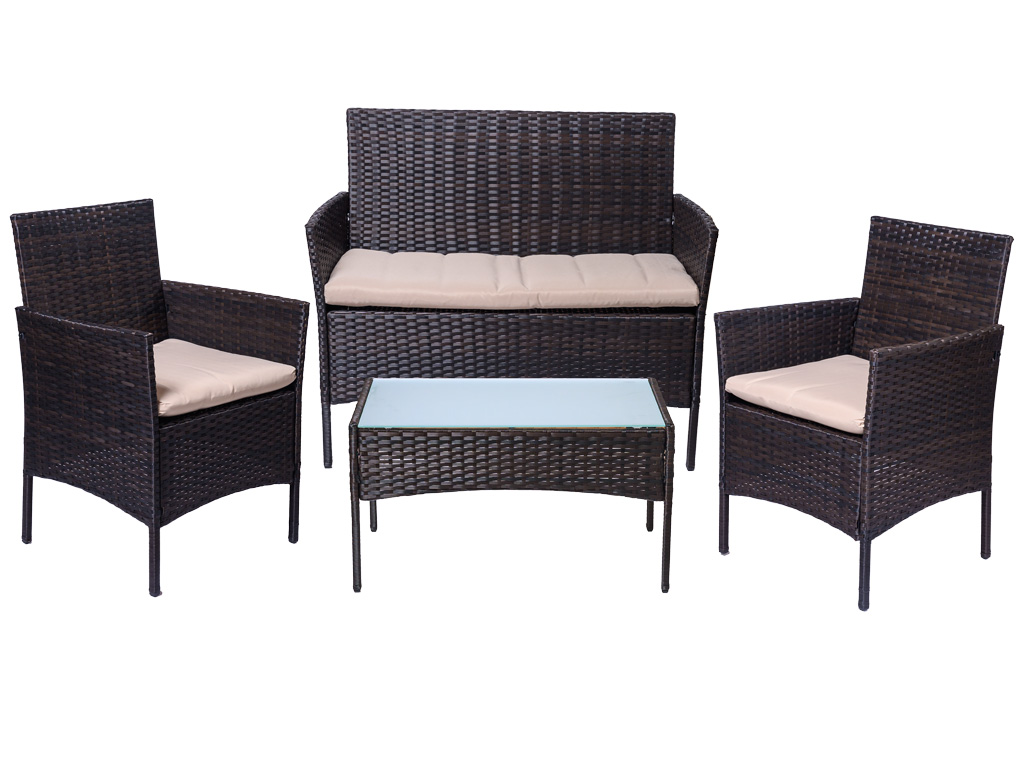 Hnědý ratanový zahradní set TURIA