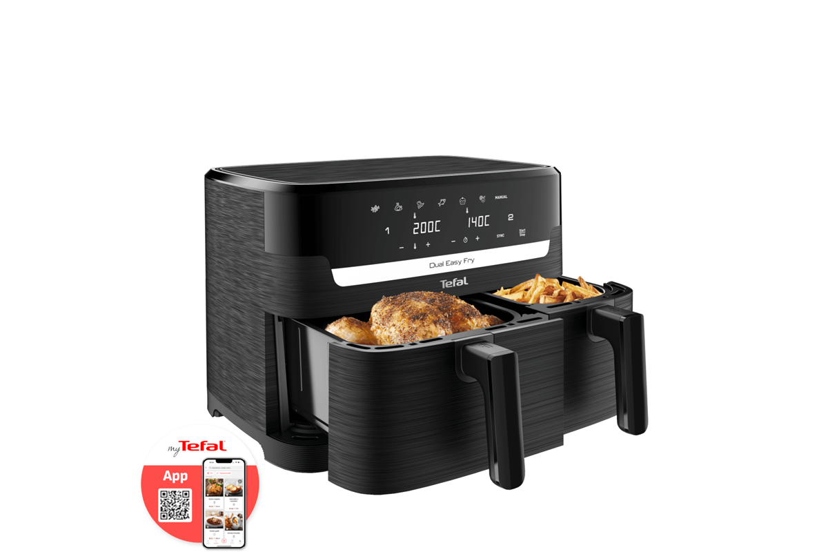 Horkovzdušná fritéza Tefal Dual Easy Fry EY901N10 Černá