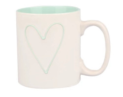 Hrnek Srdce 600 ml, bílá/zelená mátová
