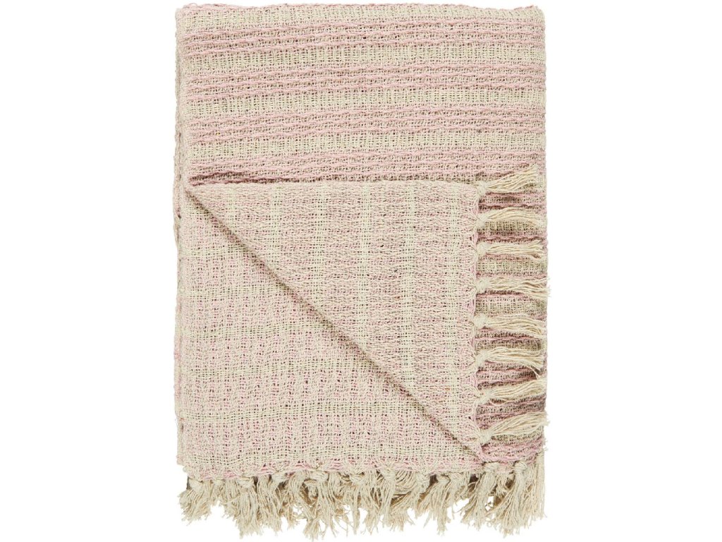 IB Laursen Bavlněný pléd CREAM/LIGHT PINK STRIPE PATTERN 160x130 cm