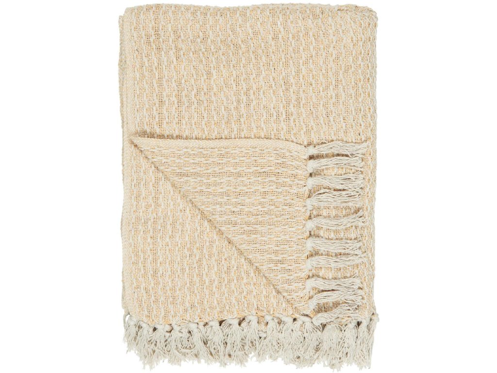 IB Laursen Bavlněný pléd CREAM/YELLOW PATTERN 160x130 cm