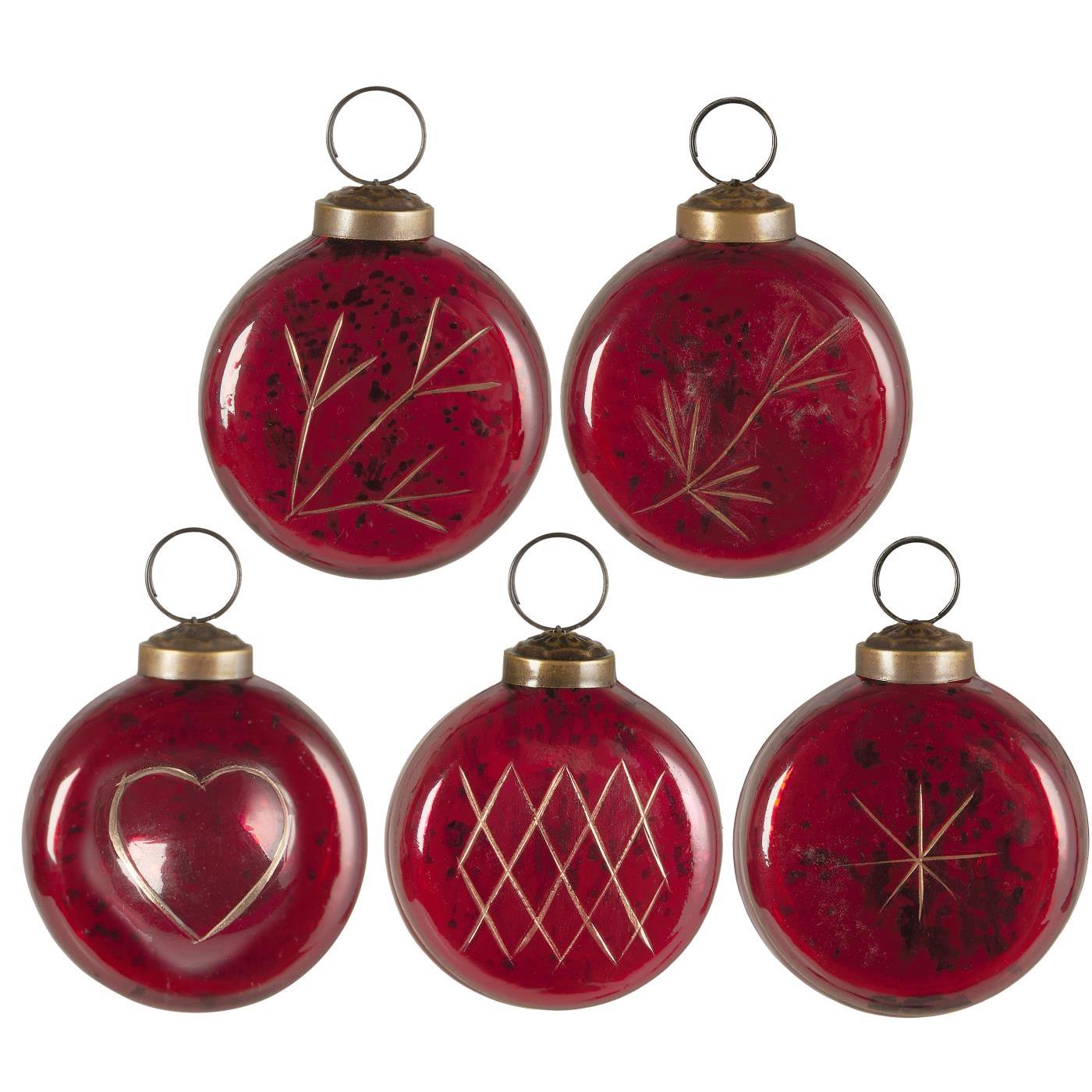 IB Laursen Červená skleněná vánoční ozdoba se zlatými ornamety