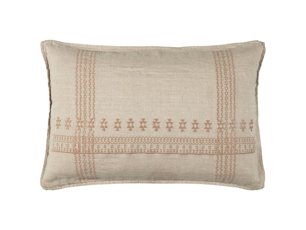 IB Laursen Lněný dekorační povlak na polštář LINEN 40x60 cm, světle hnědý s výšivkou