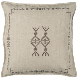 IB Laursen Lněný povlak na polštář BROWN EMBROIDERY 50x50 cm