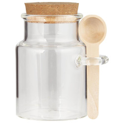 IB Laursen Skleněná dóza na potraviny WOODEN SPOON s korkovým víkem a lžičkou 140 ml