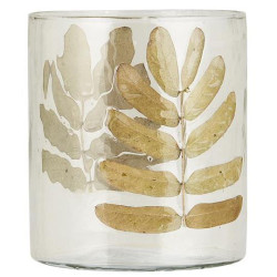 IB Laursen Skleněný svícen s mosazným dekorem TEALIGHT LEAVES