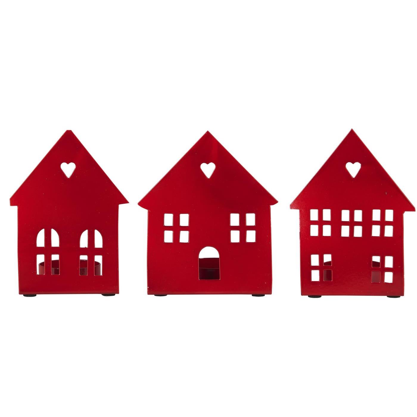 IB Laursen Svícen na čajové svíčky TEALIGHT HOUSE FACADE, červený