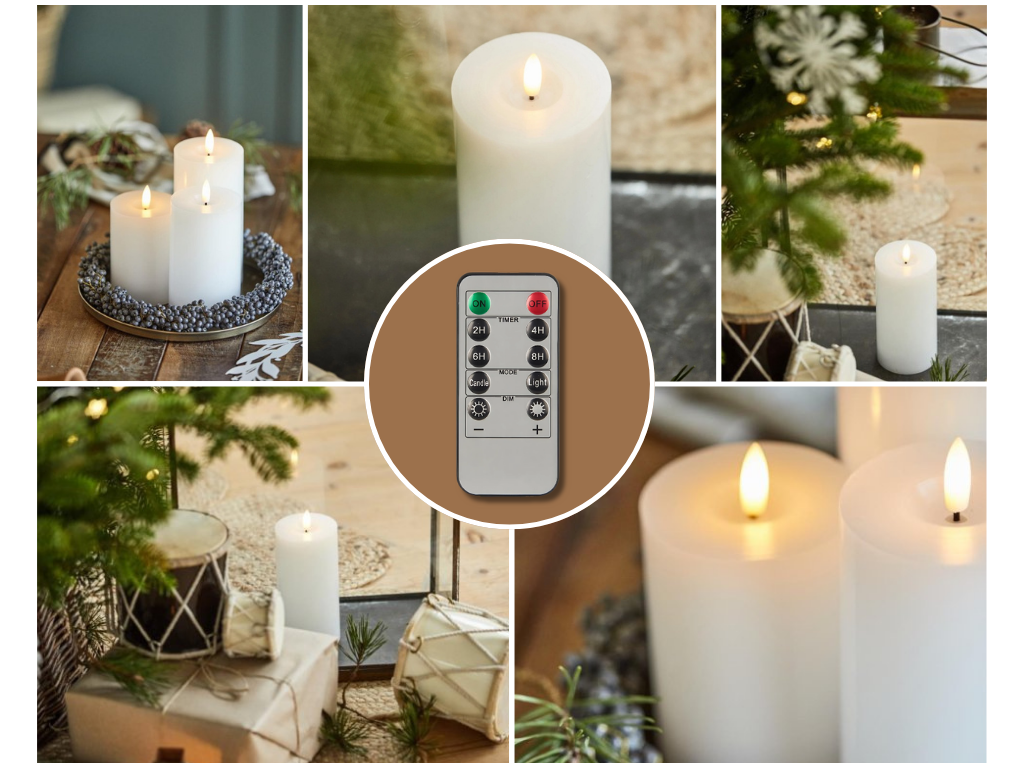 IB Laursen Svíčky LED WARM FLAME 3ks s ovladačem, bílé