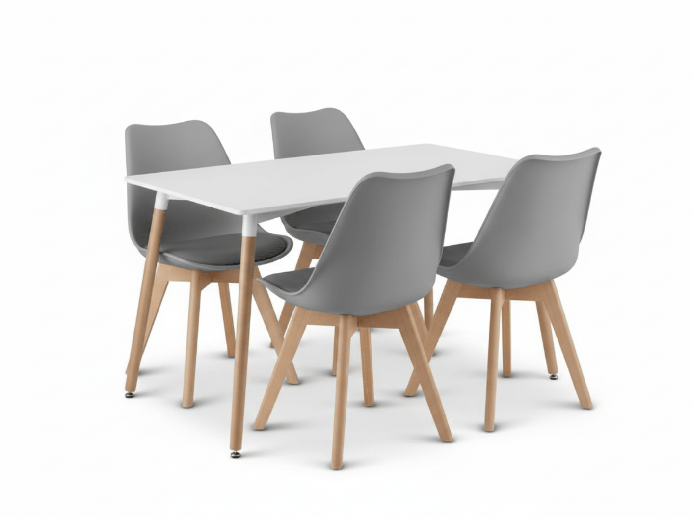 Jídelní set 1 + 4, bílý stůl ADRIA 120x80 cm + světle šedá židle BALI MARK s bukovými nohami