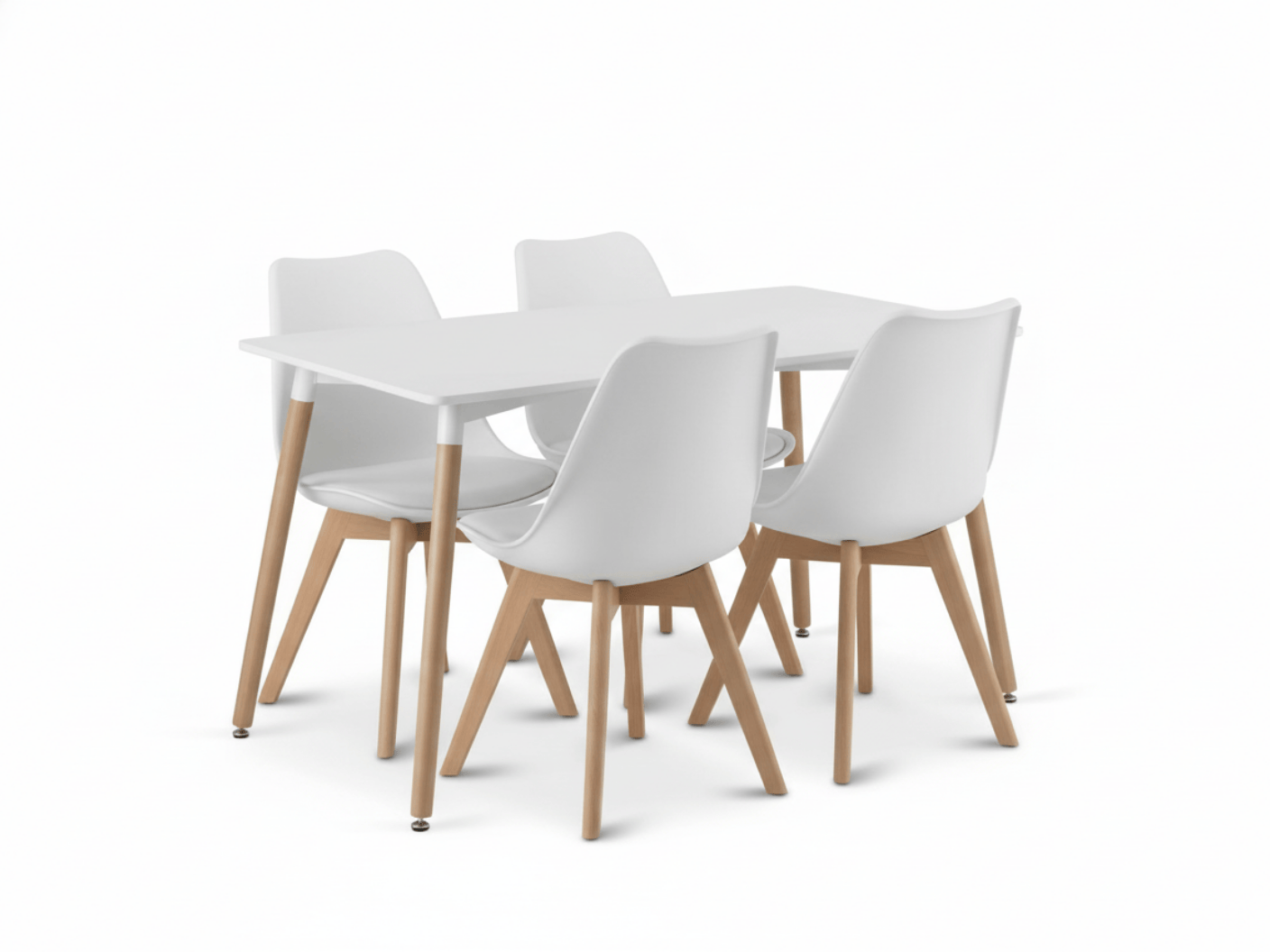 Jídelní set 1 + 4, bílý stůl ADRIA 120x80 cm + bílá židle BALI MARK s bukovými nohami