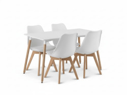 Jídelní set 1 + 4, bílý stůl ADRIA 120x80 cm + bílá židle BALI MARK s bukovými nohami