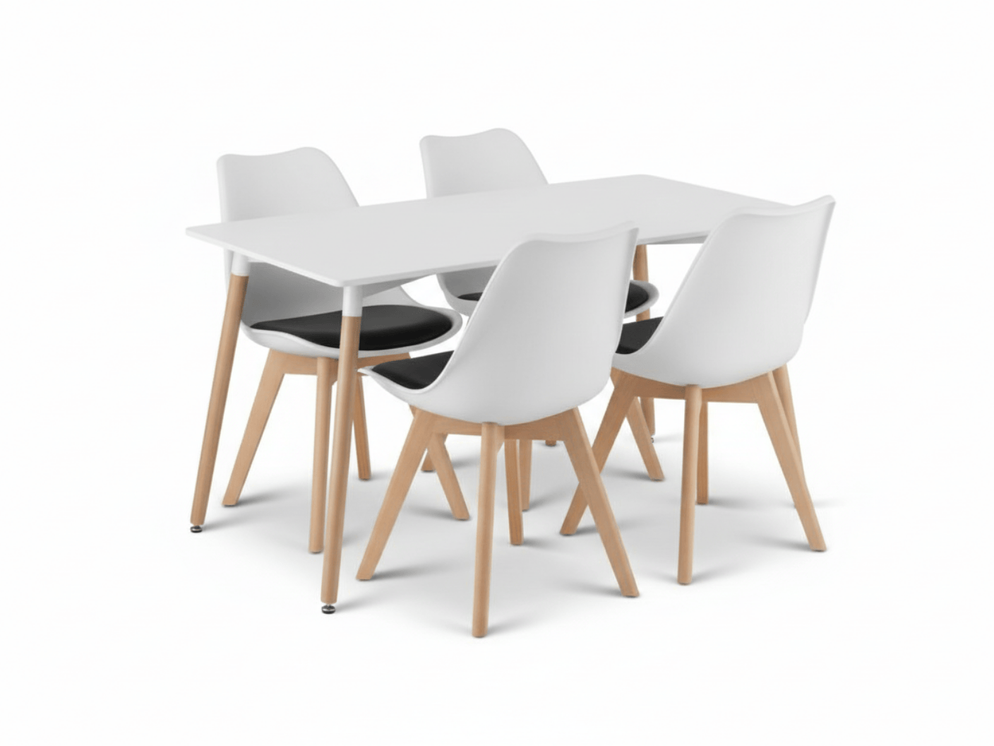 Jídelní set 1 + 4, bílý stůl ADRIA 120x80 cm + bílo-černá židle BALI MARK s bukovými nohami