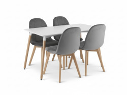 Jídelní set 1 + 4, bílý stůl ADRIA 120x80 cm + tmavě šedá sametová židle BORA