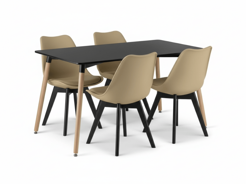 Jídelní set 1 + 4, černý stůl ADRIA 120x80 cm +  béžová židle BALI MARK s černými nohami
