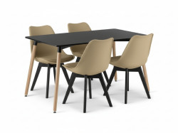 Jídelní set 1 + 4, černý stůl ADRIA 120x80 cm +  béžová židle BALI MARK s černými nohami