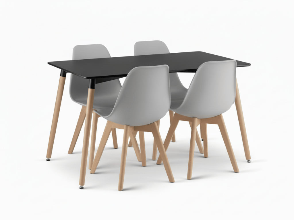 Jídelní set 1 + 4, černý stůl ADRIA 120x80 cm + šedá židle KITO