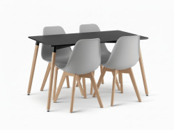 Jídelní set 1 + 4, černý stůl ADRIA 120x80 cm + šedá židle KITO