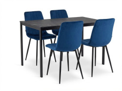 Jídelní set 1 + 4, černý stůl RAMOD 100x60 cm + modrá židle LAVA s černými nohami