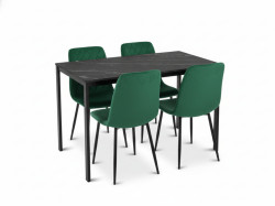 Jídelní set 1 + 4, černý stůl RAMOD 100x60 cm mramorový dekor + zelená židle TURIN s černými nohami