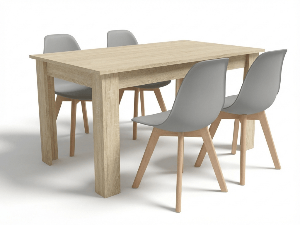 Jídelní set 1 + 4, stůl UMEKO 120x80 cm dub sonoma + šedá židle KITO