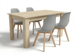 Jídelní set 1 + 4, stůl UMEKO 120x80 cm dub sonoma + šedá židle KITO