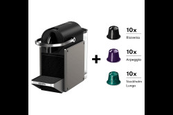 Kapslový kávovar KRUPS Nespresso Pixie Redesign + dárek 30 kapslí XN306T10P Titanový/Černý