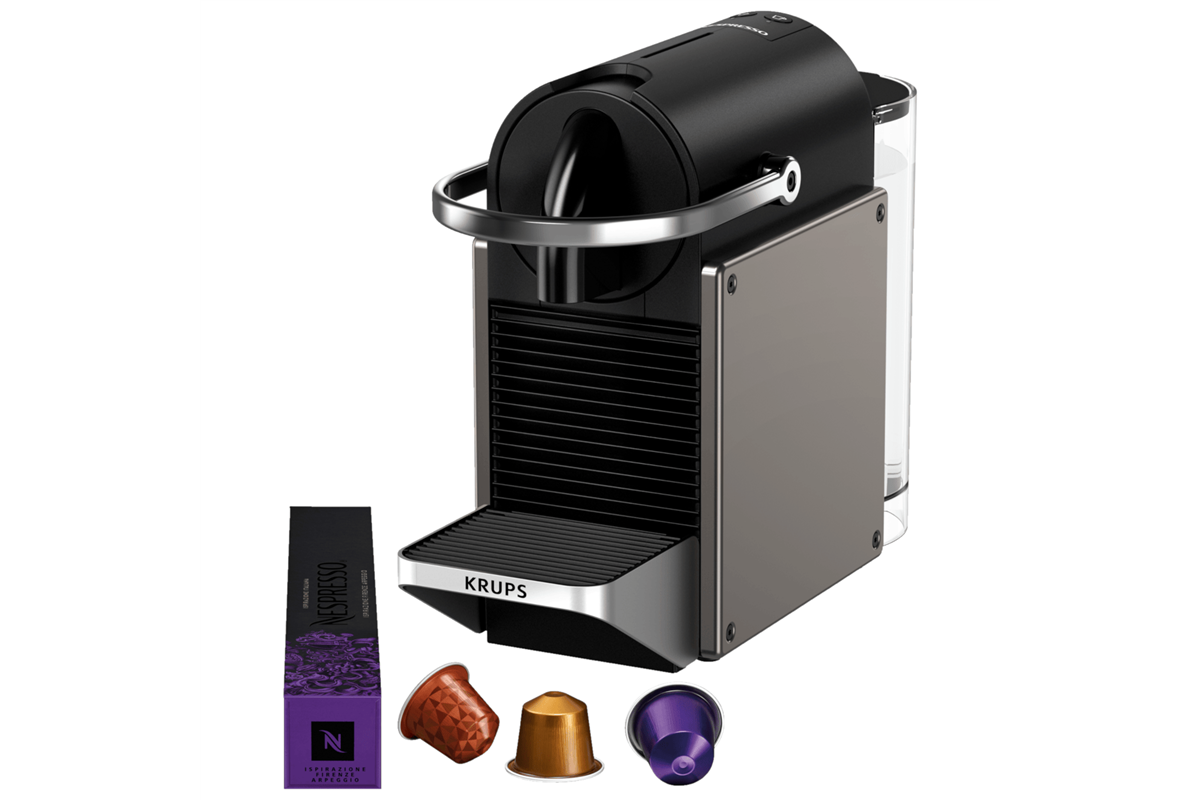Kapslový kávovar KRUPS Nespresso Pixie Redesign XN306T10 Titanový/Černý