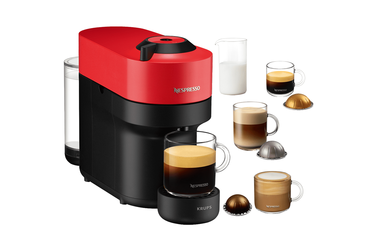 Kapslový kávovar Krups Nespresso Vertuo Pop XN920510 červený