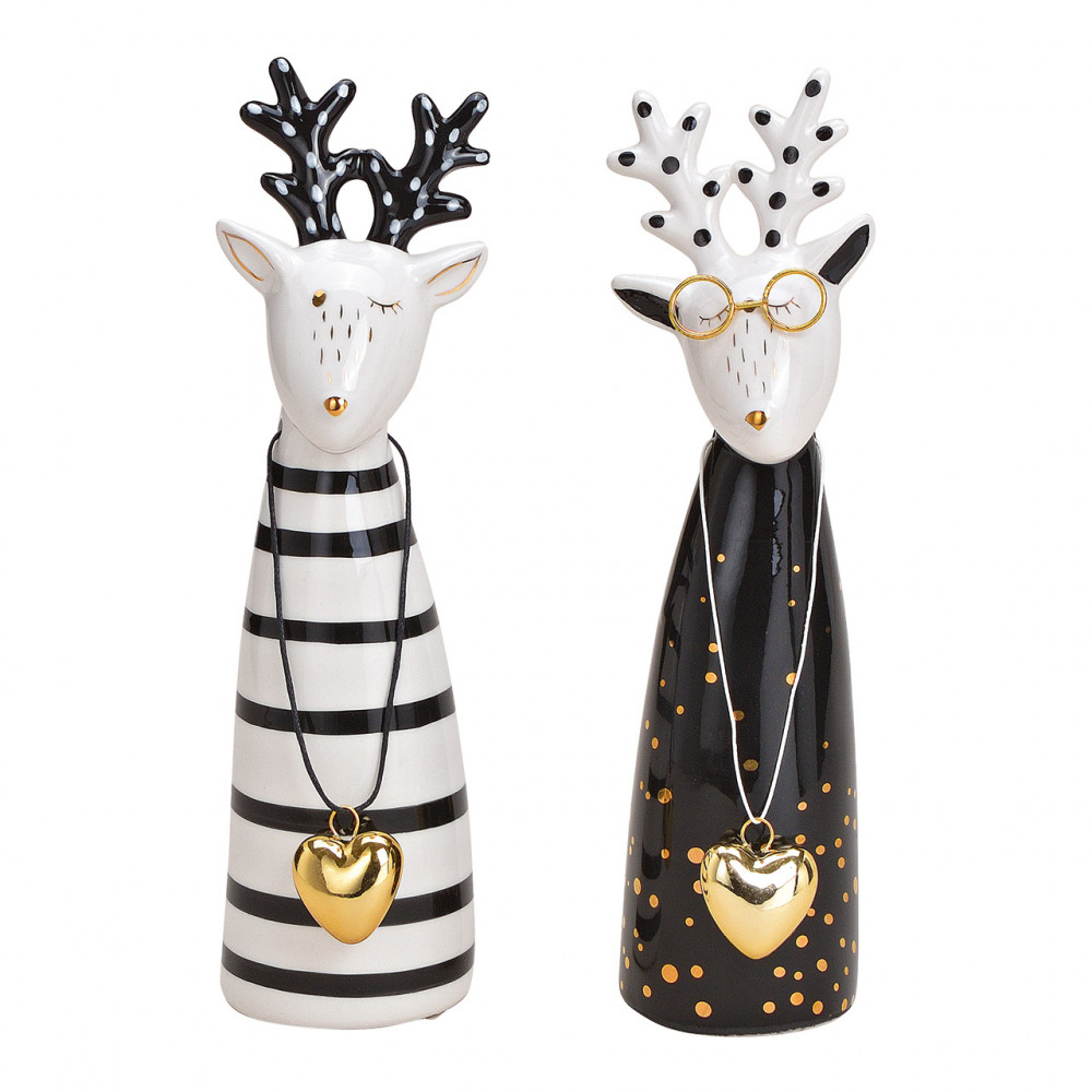 Keramický sob ELKE HEARTS 17 cm - více barev Barva: Bílá